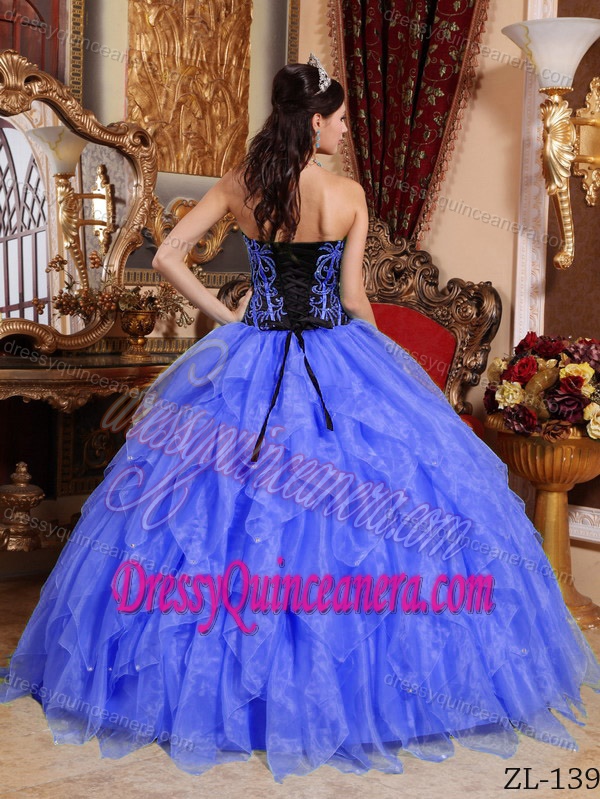 Purple Sweetheart Ball Gown Organza Ruffled Quinceanera Dress with Embroideries