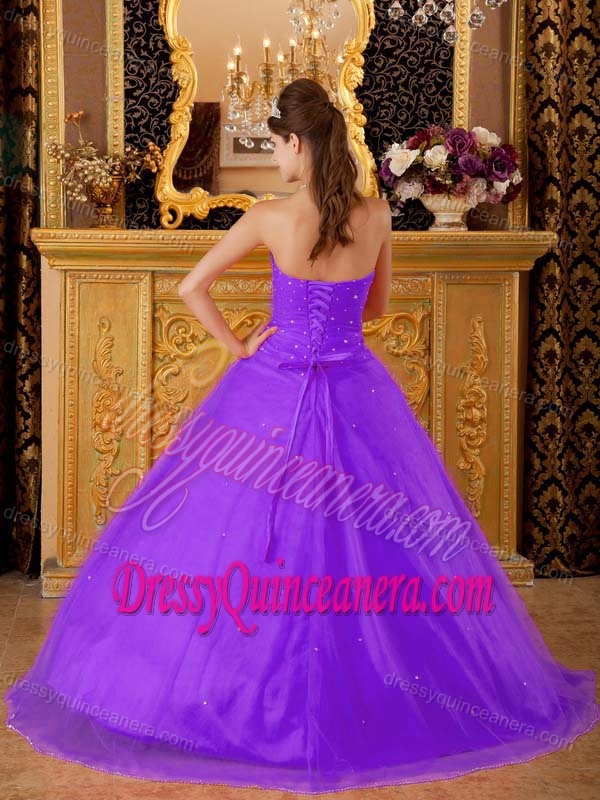 Purple Princess Strapless Sweet Sixteen Quinceanera Dresses with Beadings on Sale