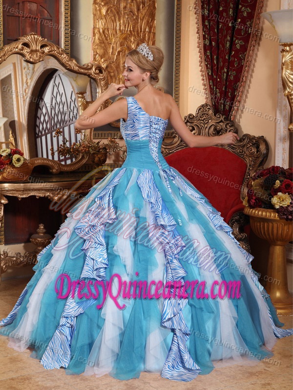 Multi-colored One Shoulder Sweet 16 Quinceanera Dresses with Ruffles and Zebra