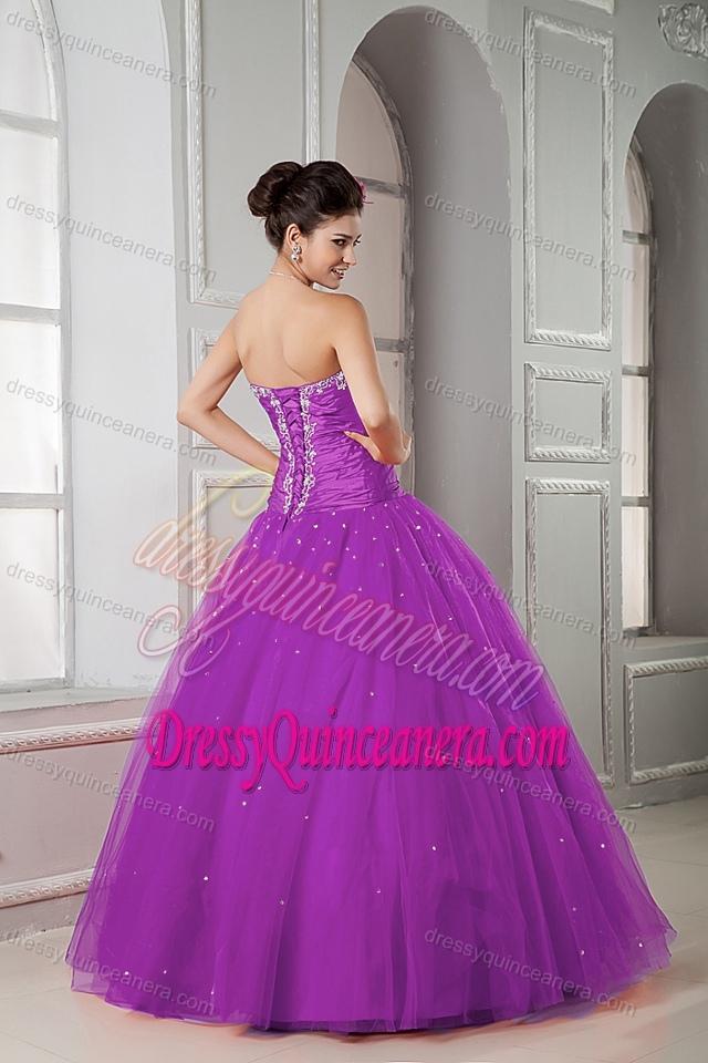 Beautiful Sweetheart Quinceaneras Dress with Appliques and Beadings in Fuchsia