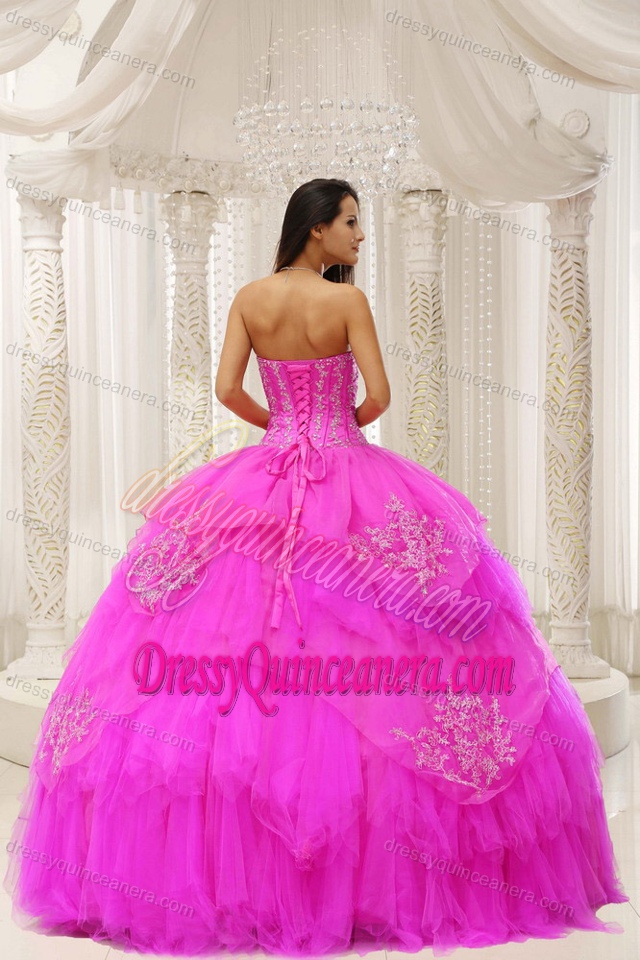 Custom Made Sweetheart Embroidery Dresses for Quinceanera in Fuchsia