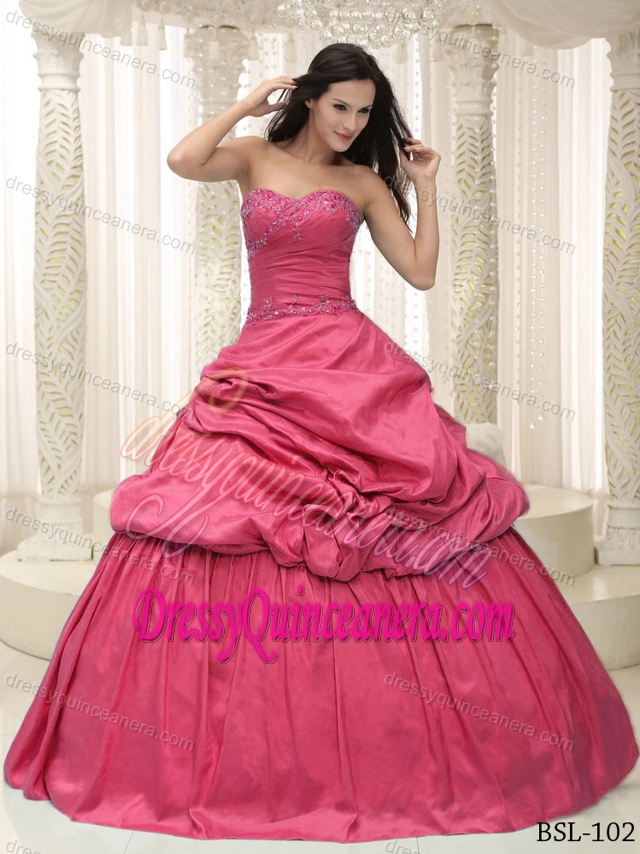 Modest Taffeta Sweetheart Quinceanera Dress with Appliques and Lace Up