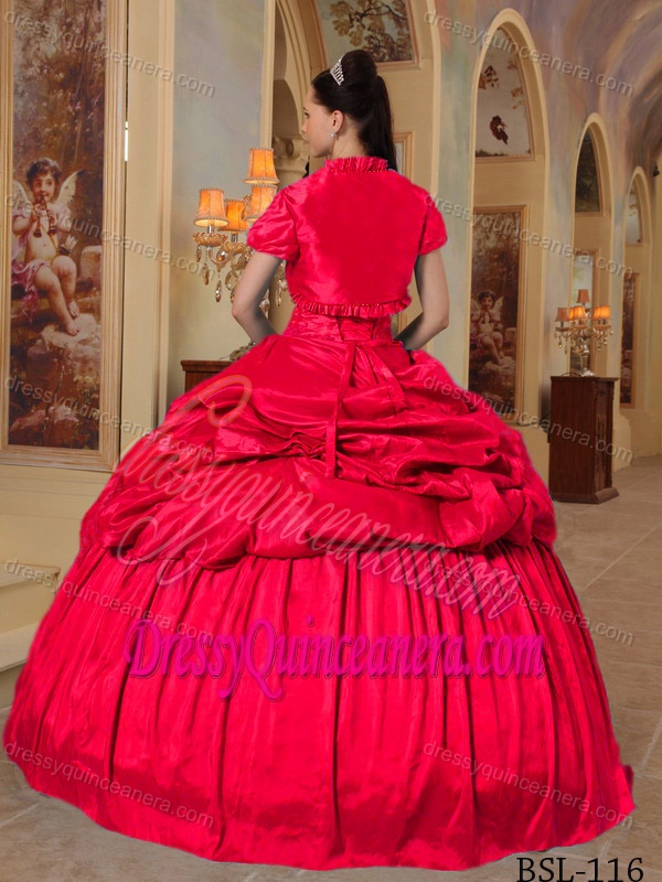 Sweetheart Floor-length Taffeta Dresses for Quince with Pick Ups in Red