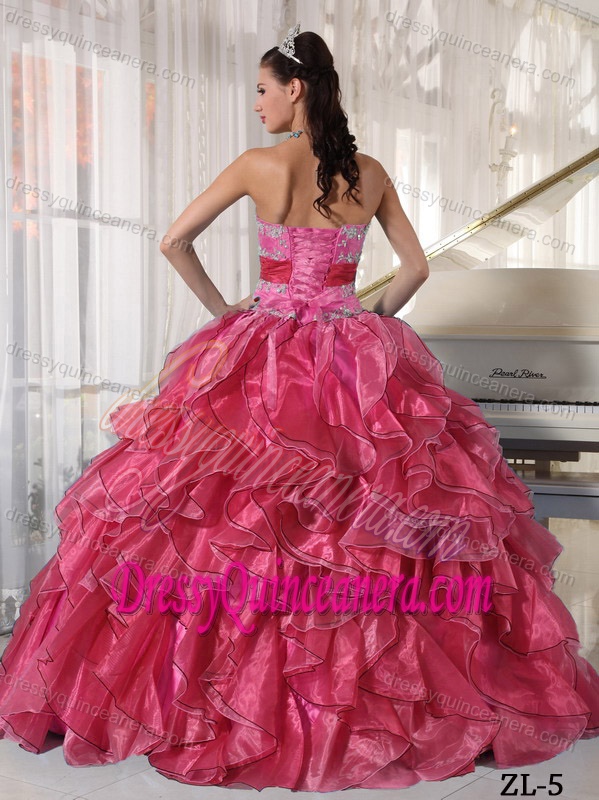 Unique Strapless Organza Appliqued Quinceanera Dress with Ruffled Layers
