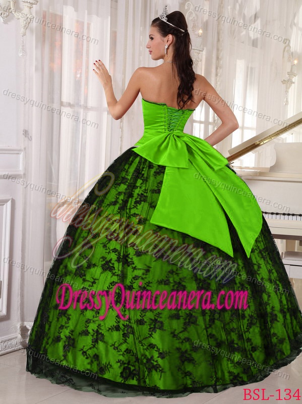 Lace Sweetheart Tulle and Taffeta Quinceanera Dresses in Spring Green