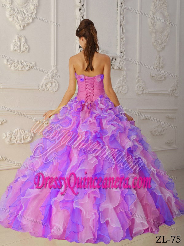Unique Multi-Color Strapless Organza Quinceanera Dress with and Ruffles