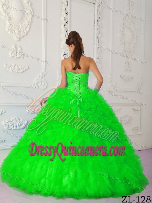 Beaded Sweetheart Satin and Organza Quinceanera Dresses in Spring Green