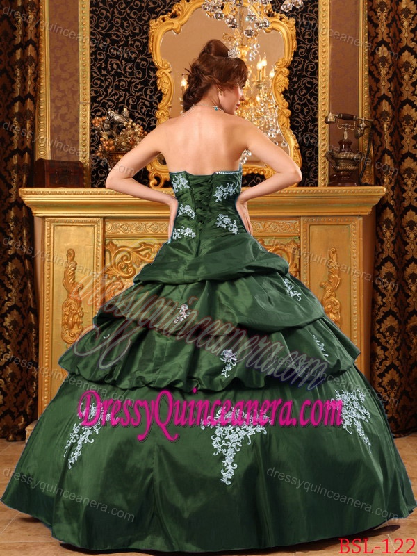 Green Sweetheart Beaded and Appliqued Dress for Quince Made in Taffeta