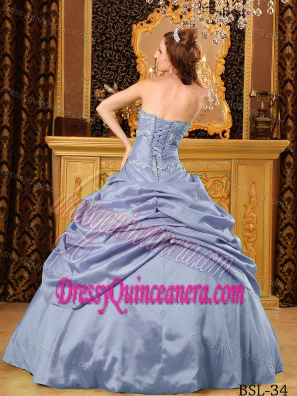 Lilac Strapless Floor-length Beaded Quinceanera Dress Made in Taffeta