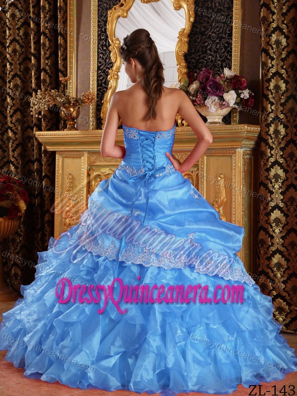 2013 Baby Blue Strapless Sweet 16 Dresses with Embroidery and Ruffles