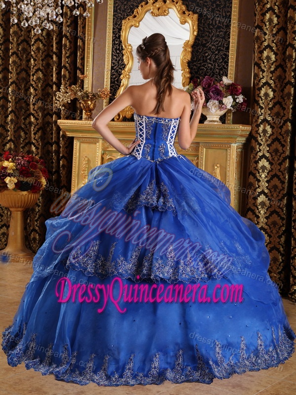 Exquisite Blue Sweetheart Organza Quinceanera Dresses with Appliques