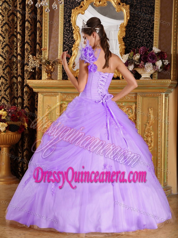 Lavender One Shoulder Appliqued Tulle Quinceanera Dresses on Promotion