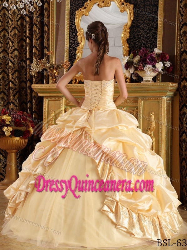 New Taffeta and Tulle Beaded Sweet Sixteen Quinceanera Dress with Pick-ups