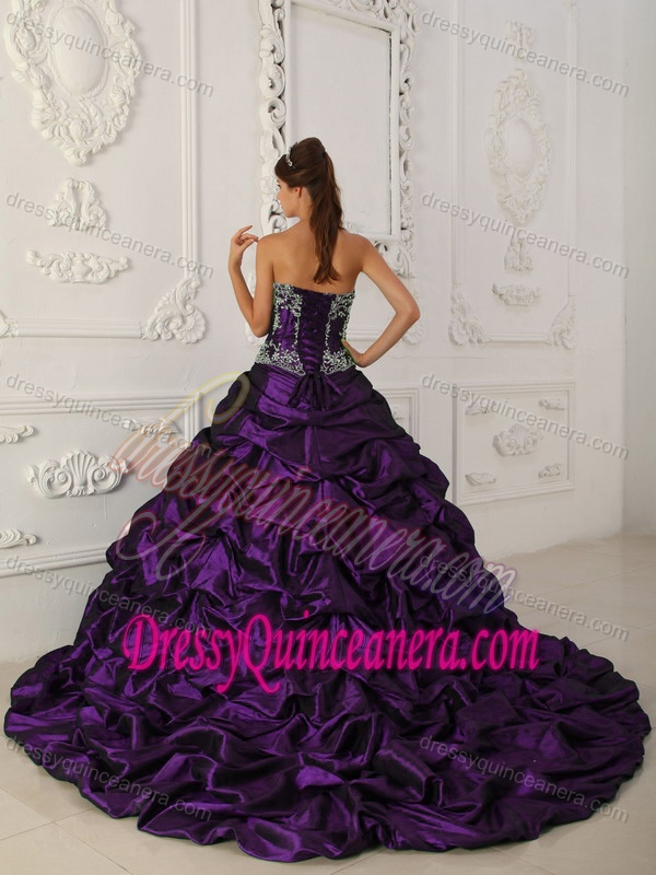 Purple Sweetheart Quinceanera Dress with Chapel Train and Layers for 2013