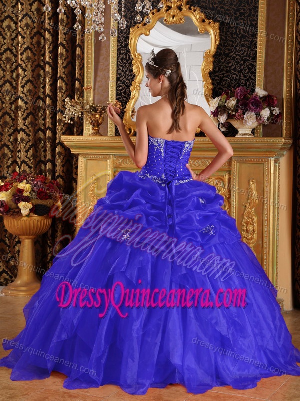 Blue Sweetheart Organza Beaded Quinceanera Dress with Appliques in 2014