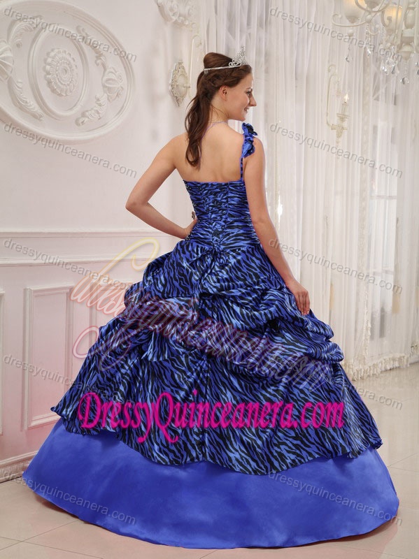Modern Blue One Shoulder Leopard 2014 Quinceanera Dress with Appliques
