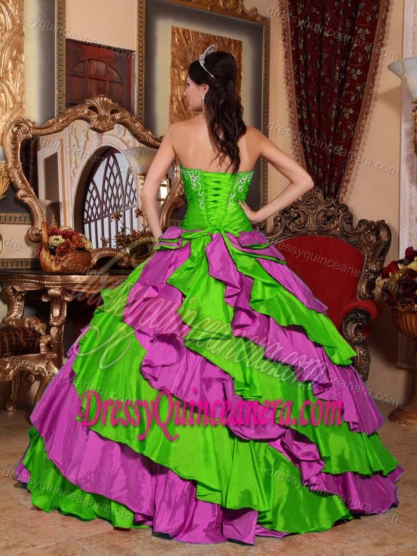 Multicolor Strapless Taffeta Quinceanera Dresses with Embroidery for Cheap