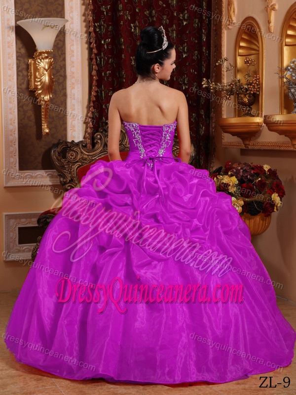 Beautiful Sweetheart Organza Quinceanera Dress with Appliques on Promotion