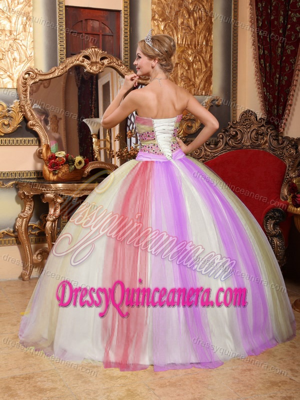 Multicolor Sweetheart Tulle Beaded Quinceanera Dresses for Custom Made