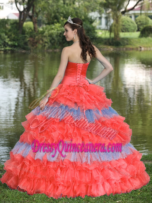Beaded Organza Multicolor Strapless Sweet Quinceanera Dress with Layers