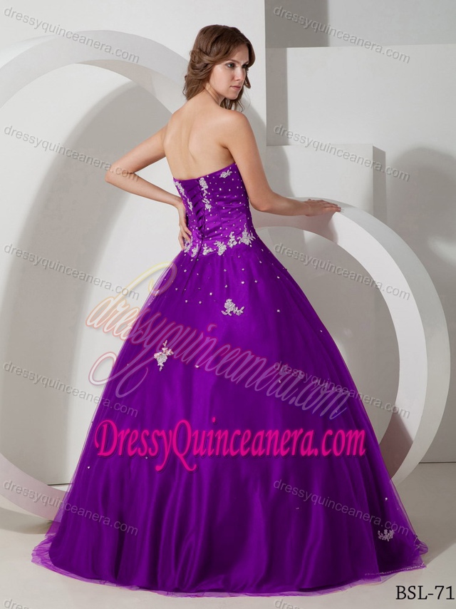 Graceful Purple Quinceanera Dresses with Beadings and White Appliques on Sale