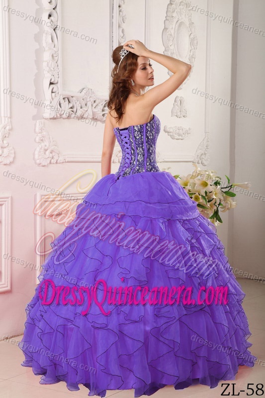 Ruffles Sweetheart Organza Beading Quinceanera Dress with Appliques