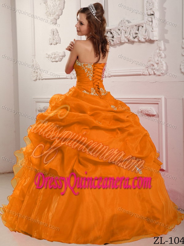 Ball Gown Strapless Orange Ruffles Floor-length Quinceanera Gowns