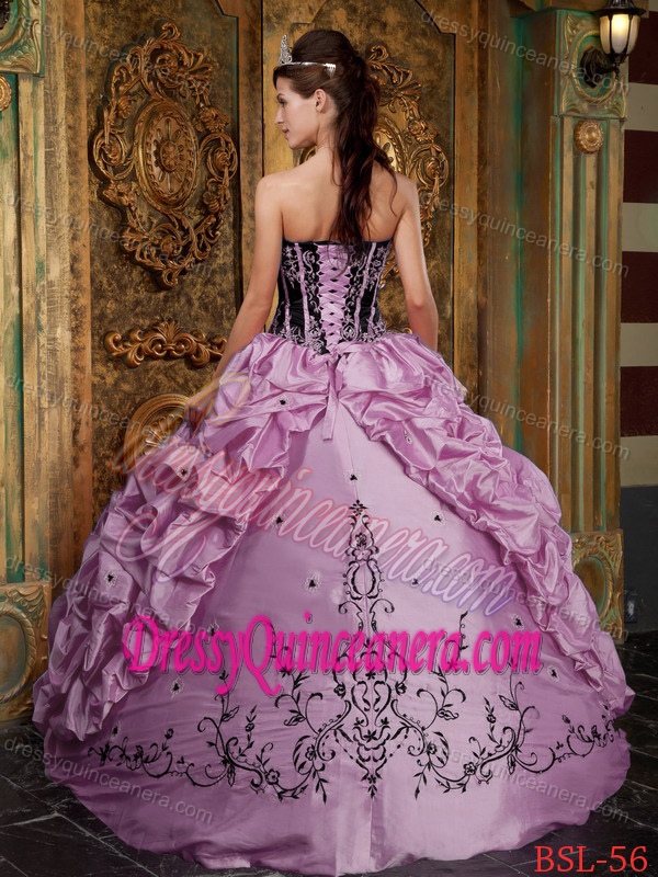 Rose Pink Strapless Embroidery Taffeta Ball Gown Quinceanera Gown