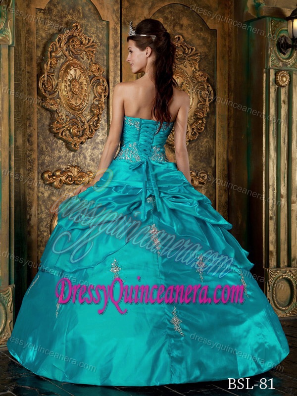 Beautiful Teal Sweetheart Sweet Sixteen Dresses with Appliques for 2012