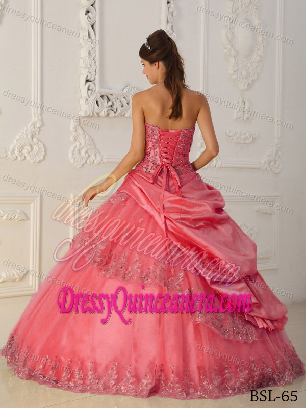 Watermelon Red Strapless Quinceanera Dresses with Embroidery for Less