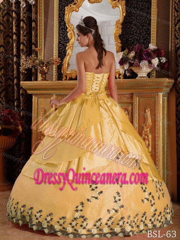 2012 Sweetheart Yellow Quinceanera Gown Dress with Appliques on Sale