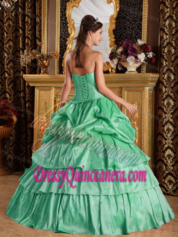 Apple Green Strapless Floor-length Cheap Dress for Quince with Pick-ups