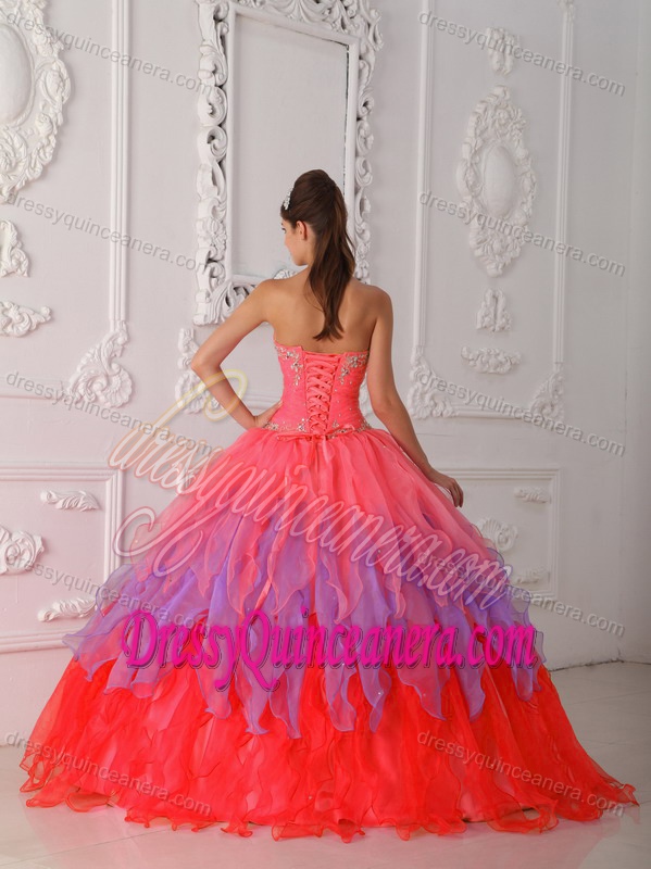 Multi-color Sweetheart Quinceanera Gown Dress with Ruffles and Beading