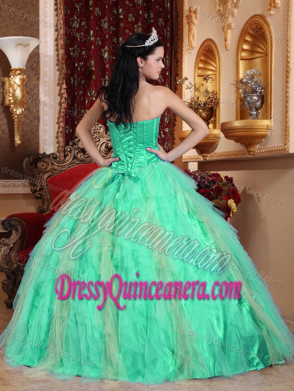 Lovely Apple Green Sweetheart Quinceanera Gown Dresses with Ruffles