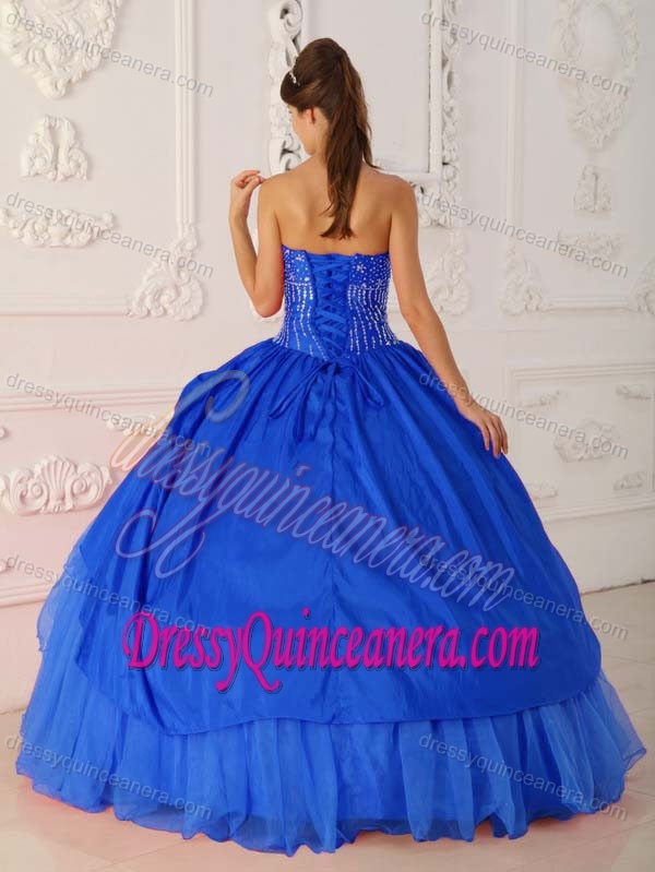 Royal Blue Strapless Dresses for Quinceanera with Beading on Promotion