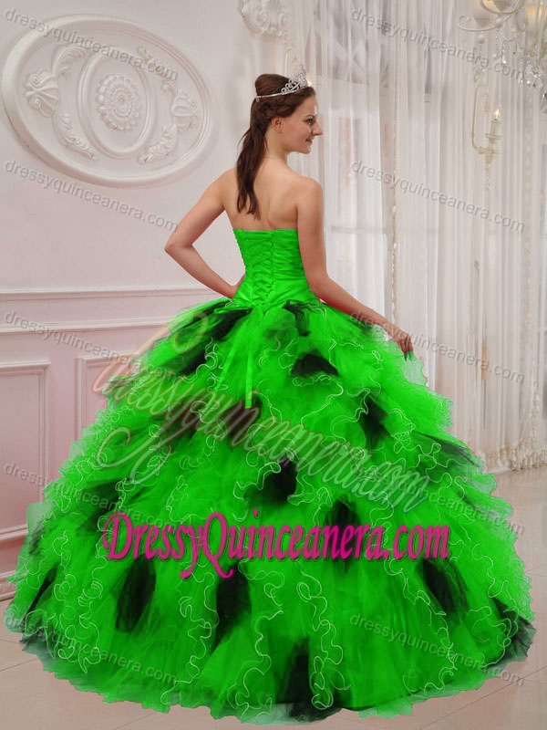 Popular Green and Black Sweetheart Dresses for Quinceanera with Ruffles