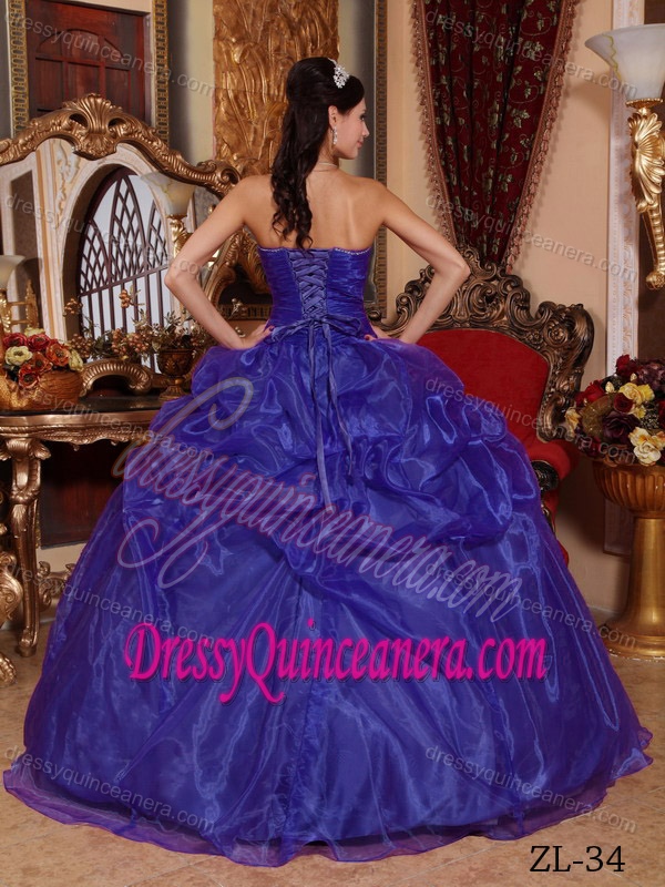 Purple Sweetheart Organza Quinceanera Dress with Pick Ups and Beading