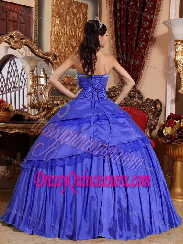 Newest Blue Sweetheart Taffeta Quinceanera formal Gowns with Appliques