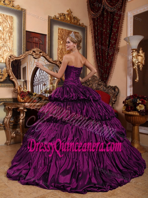 Eggplant Purple Taffeta Quinceanera Gowns with Appliques and Pick-ups