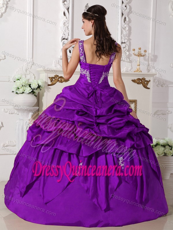 Purple Scoop Floor-length Taffeta Quinceanera formal Dress with Beading