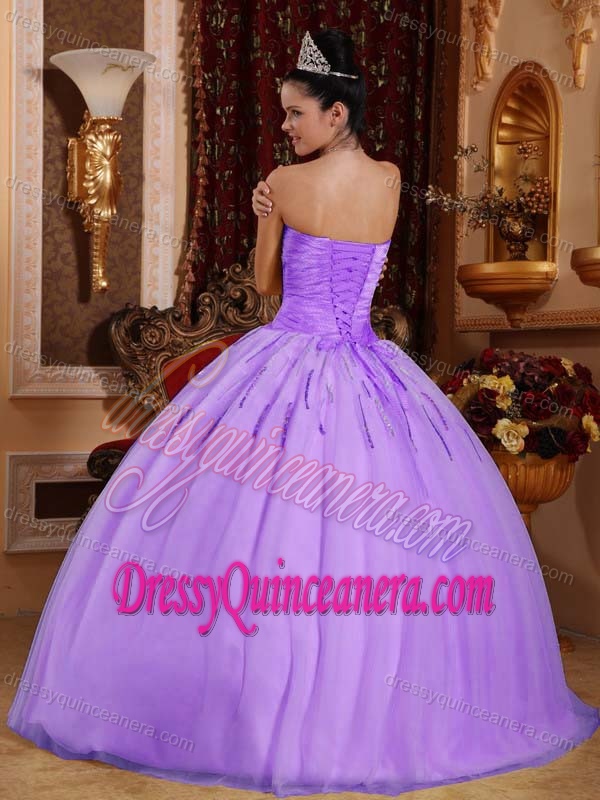 Romantic Lilac Sweetheart Quinceanera Dress with Beading Made in Tulle