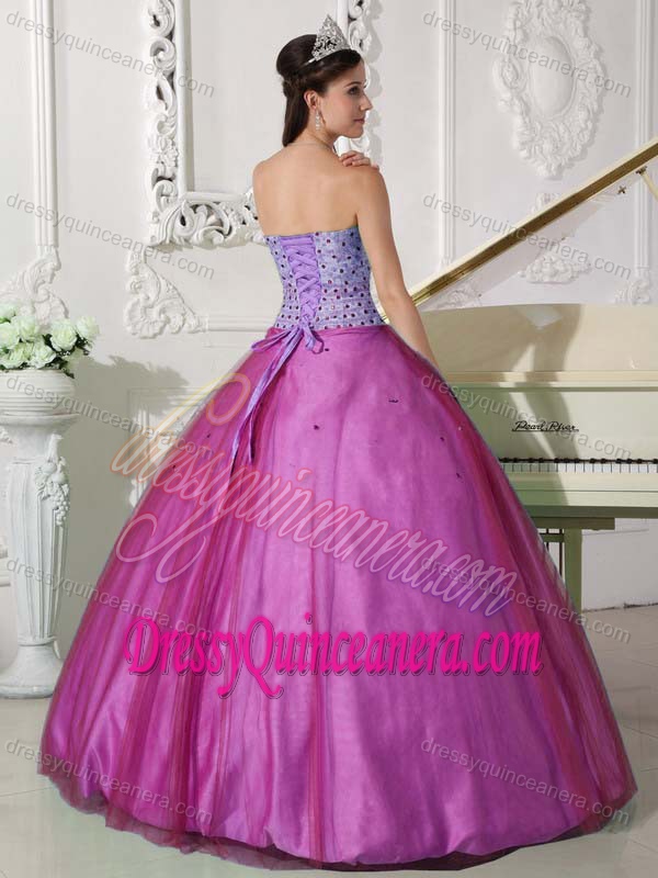 Latest Fuchsia Sweetheart Tulle Quinceanera Dress with Beading on Sale