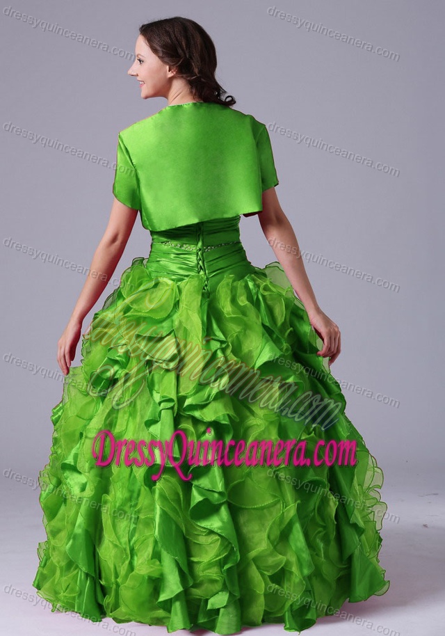 2013 Brand New Green Ruffled and Beaded Quinceanera Gowns with Ruffles