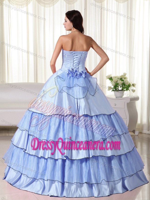 Embroidery Strapless Taffeta Beaded Quinceanera Dresses in Light Blue