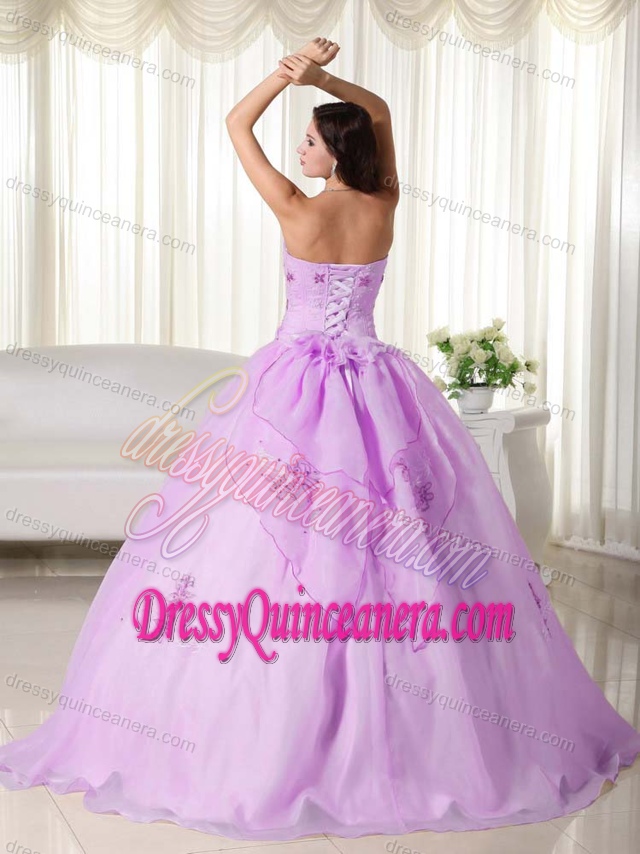 Lavender Beaded Strapless Organza Quinceanera Dresses with Embroidery