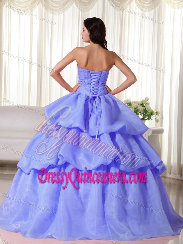 Appliqued Strapless Organza Quinceanera Dresses with Hand Made Flowers