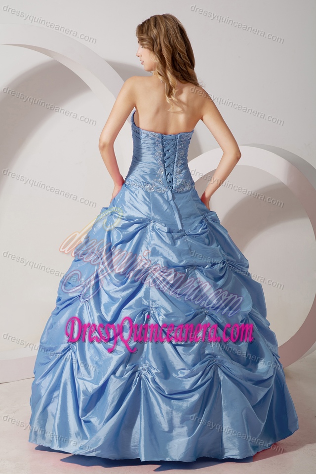 Purple A-line Taffeta Appliqued Dresses for 16 with Pick Ups for Cheap