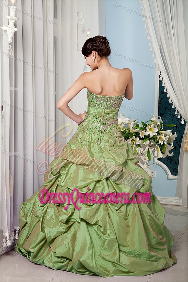 A-line Sequined Sweetheart Olive Green Quinceanera Dress with Pick Ups