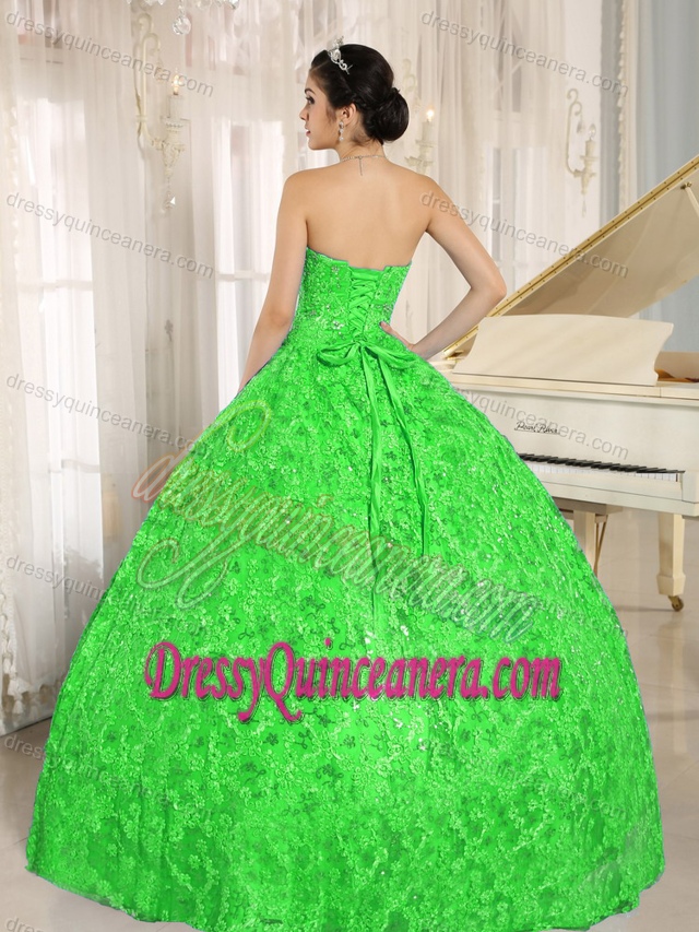 Dreamful Embroidery and Sequined Tulle Quinceanera Dress in Spring Green