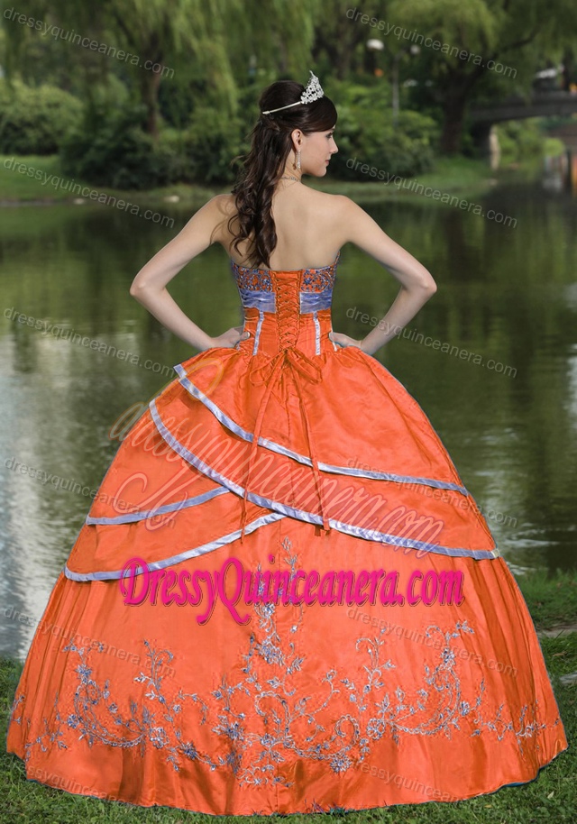 Stunning Taffeta and Satin Embroidery Quinceanera Gowns in Orange Red